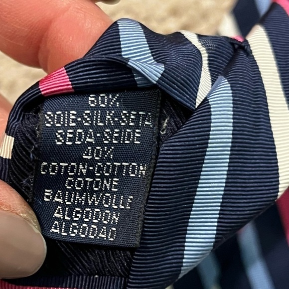 Breuer Silk Cotton Tie Navy Pink White Stripes Preppy Academia Classic - Picture 4 of 7